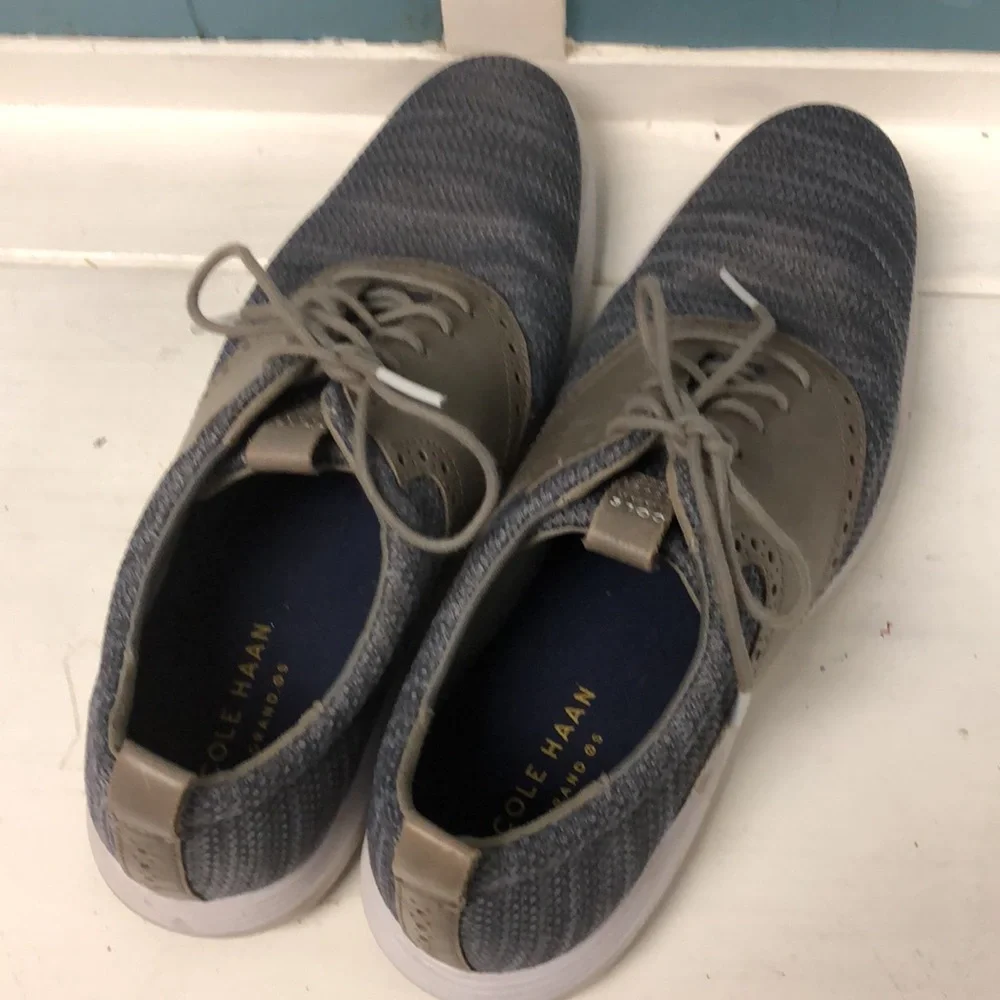Cole Haan Grand OS Oxford Shoes Men's size 11Gray‎ Knit Leather Brogue Sneakers